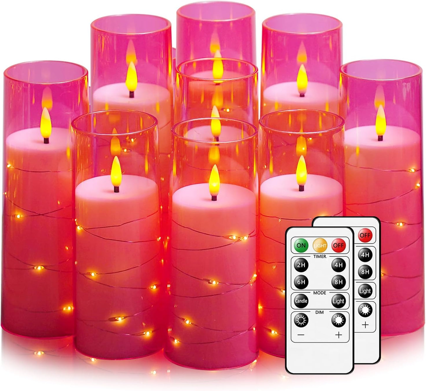 Nimiko Flickering Flameless LED Candles,Battery Operated Candles 24 Pcs with Embedded Star String,Acrylic LED Pillar Candles with Remote,Suitable for Home Decoration to Create an Atmosphere (White)