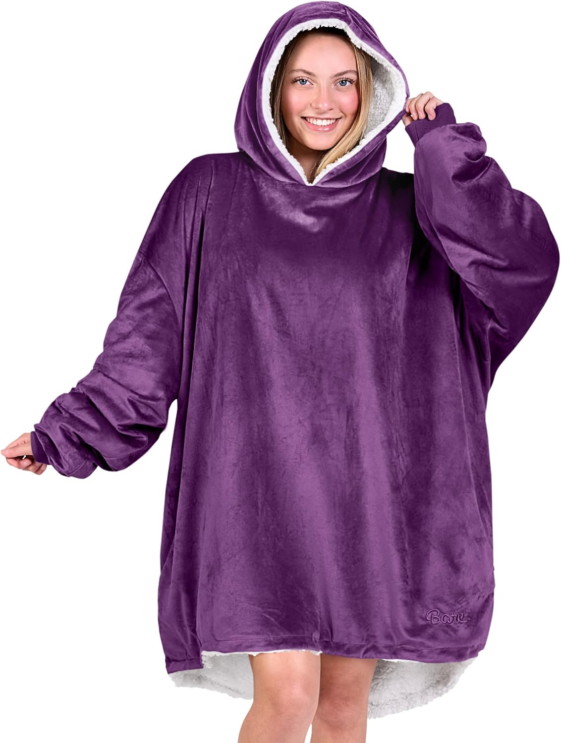 Bare Home Wearable Blanket Hoodie - Soft Plush Sherpa - Warm and Cozy - Oversized Wearable Blanket