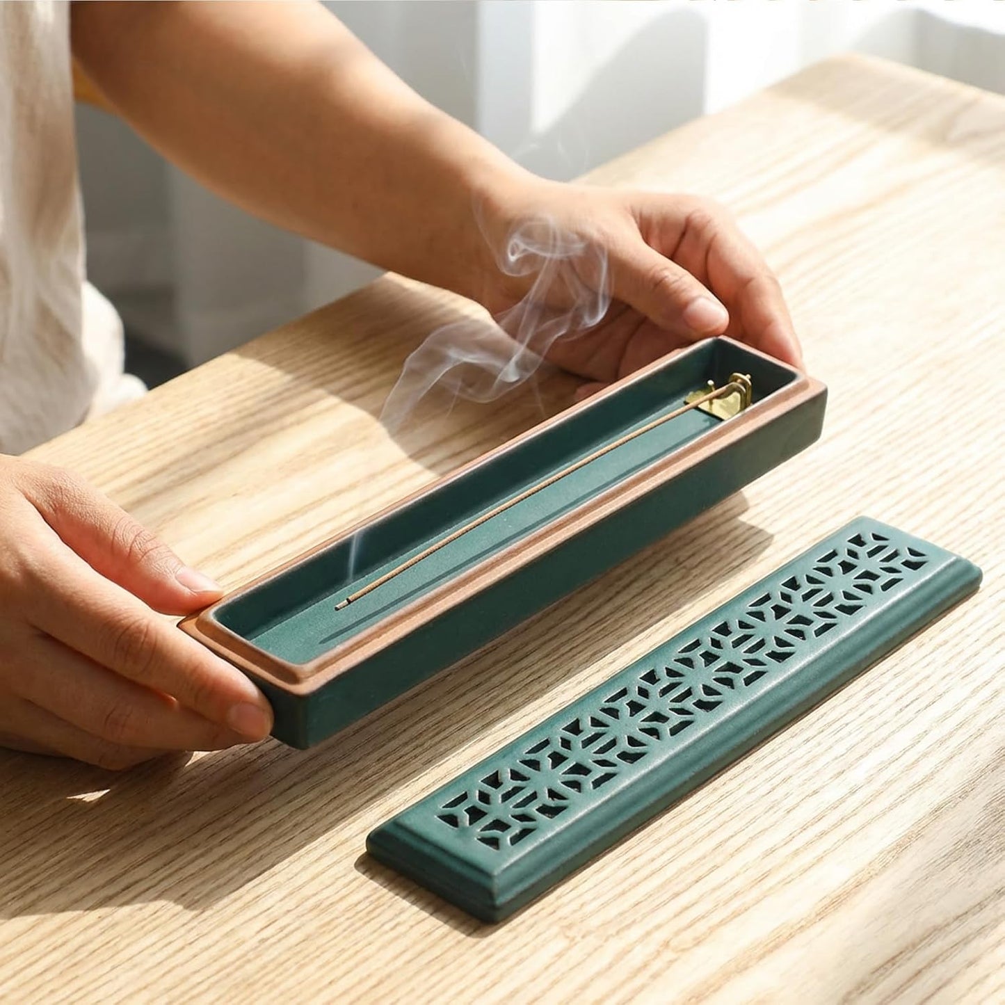 CEREMONY Incense Holder for Sticks, Ceramic Insence-Stick Holder Ash Catcher, Incense Holder Timkburner for Meditation Yoga Spa Room Incense Holder (Lever Brown)