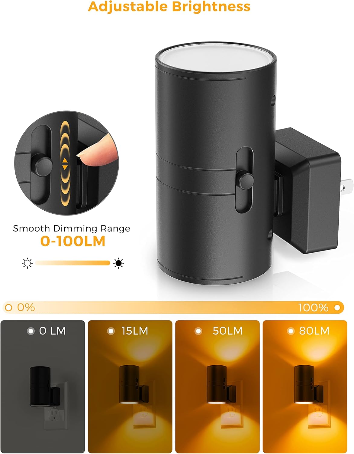 L LOHAS LED Night Light, Amber Nightlight, Dimmable Night Light 100LM, Light Sensor, Yellow Nightlight, Sleep Light for Kids, Soft & Warm Light for Bedroom, Hallway, Bathroom, 2 Pack