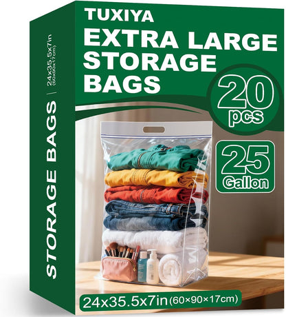TUXIYA 20 PACK 25 Gallon Extra Large Storage Bags,35.5"x 24"x 7"Zipper Bags