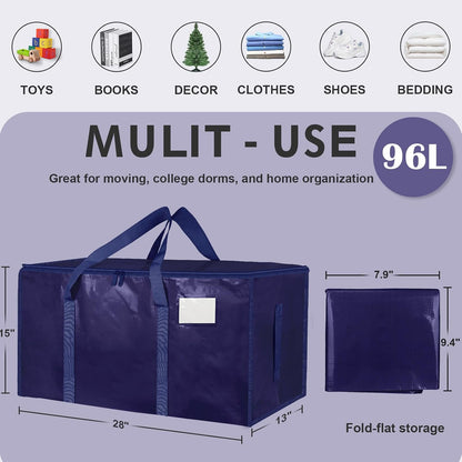 Moving Bags Extra Large - Heavy Duty Storage Totes with Wrap-Around Handles & Reinforced Zippers - Foldable Moving Box Alternative, Water-Resistant for Dorm, Closet & Under Bed Storage (Clear)