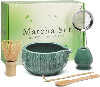 Matcha Whisk Set, Ceramic Matcha Set Includes Matcha Bowl, Matcha Whisk (Chasen) and Holder, Sifter, Bamboo Scoop & Spoon - 6 Pcs Matcha Kit for Matcha Lovers White