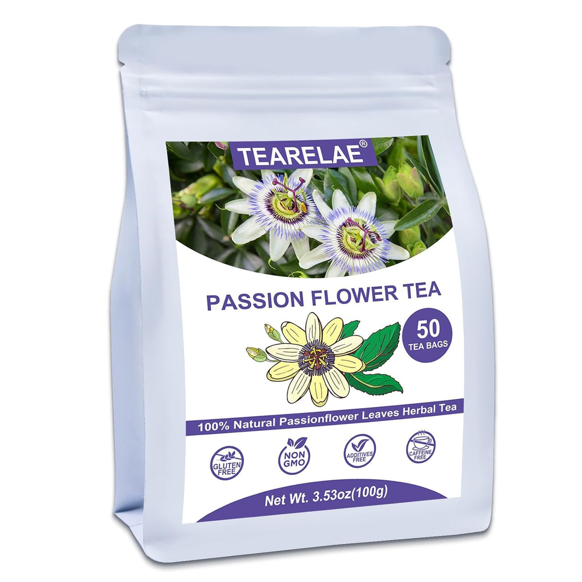 TEARELAE Passion Flower Tea, 50 Herbal Tea Bags, Te De Pasiflora