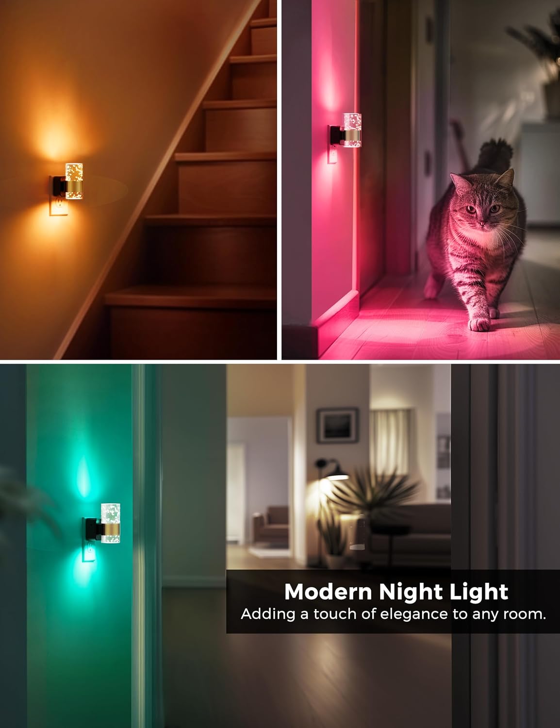 L LOHAS LED Night Lights Plug into wall, Amber Night Light with Adjustable Brightness, Plug in NightLight with Auto Light Sensor, Wall Sconce-Style Design Night Light for Bathroom,Hallway, 2 Pack