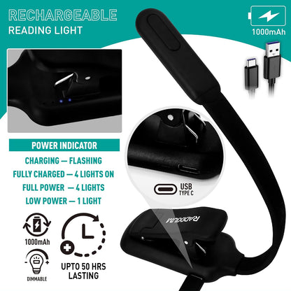 Rechargeable Book Light - 9LED Vertical Reading Light w/ 9 Color Temp, Stepless Dimming, 50H Battery, USB-C, Clip & Magnet - Gift for Book Lovers