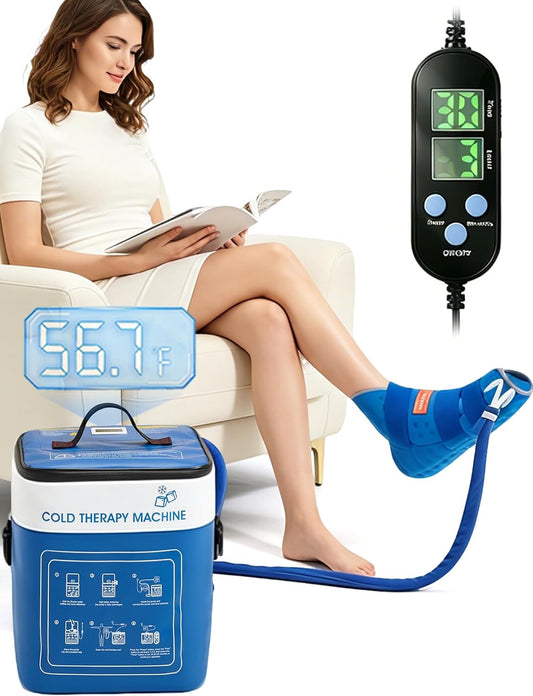 Cold Therapy Machine for Foot Ankle Surgery, Ice Therapy Machine with Pressure Regulator, Timer & Temperature Display, Cryotherapy Unit with Foot Ankle Ice Pack Wrap for Post-Surgery Recovery