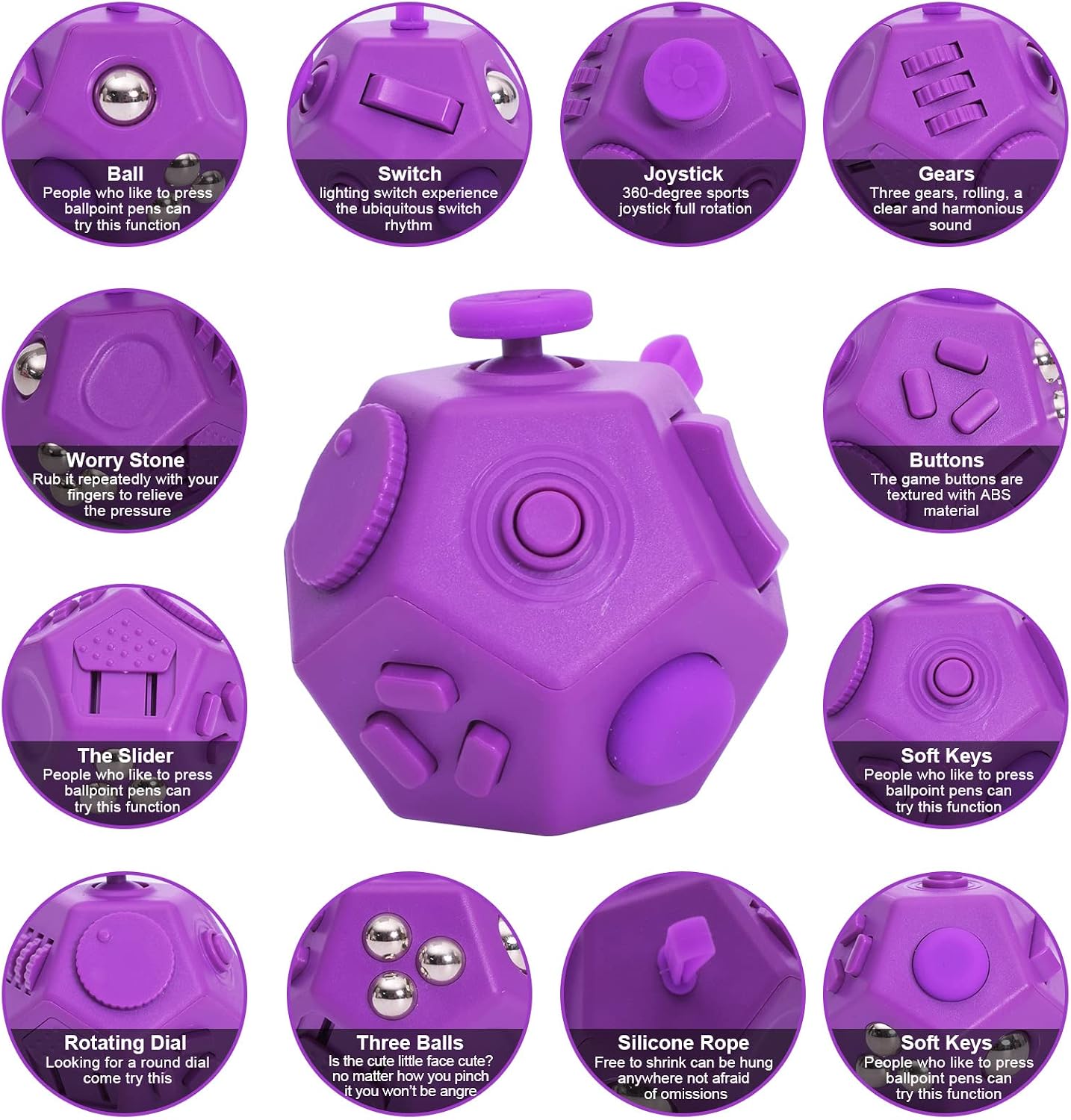UOOEFUN Small Fidget Toys,12 Sided Fidget Toys,Mini Cube Toys Relief Stress,Autism and Anxiety Depression Anti for Kids Adults Improve Focus (Grey)