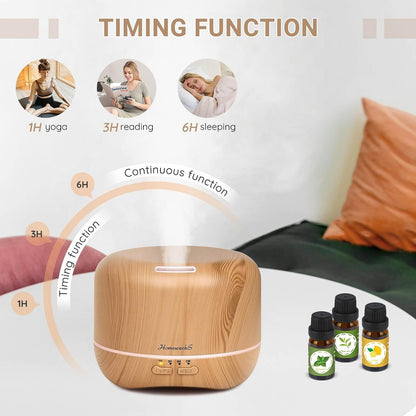 Homeweeks 300ml Essential Oil Diffuser, Quiet Aromatherapy Mist Diffusers for Essential Oils, Wood Grain, Ultrasonic, Remote Control, Timer, 7 Colors Light for Bedroom (300ml)