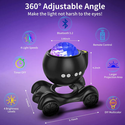 ENOKIK Galaxy Projector, Star Aurora Projector Built-in Bluetooth Speaker, Night Light for Kids Adults, White Noise Light for Home Decor/Relaxation/Party/Music/Gift (Black)