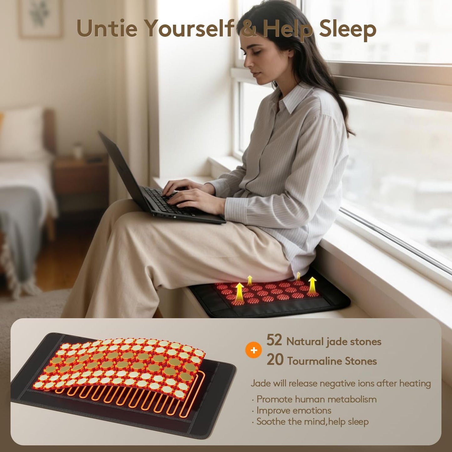 UTK Heating Pad for Back, 5X Deeper Back Pain Relief, Far Infrared Heating Pad with Natural Jade, FSA-HSA Eligible, Hotter to 149℉, 4H Auto Off, Travel Bag, Memory Function, 23.5"×16", Gifts for Women