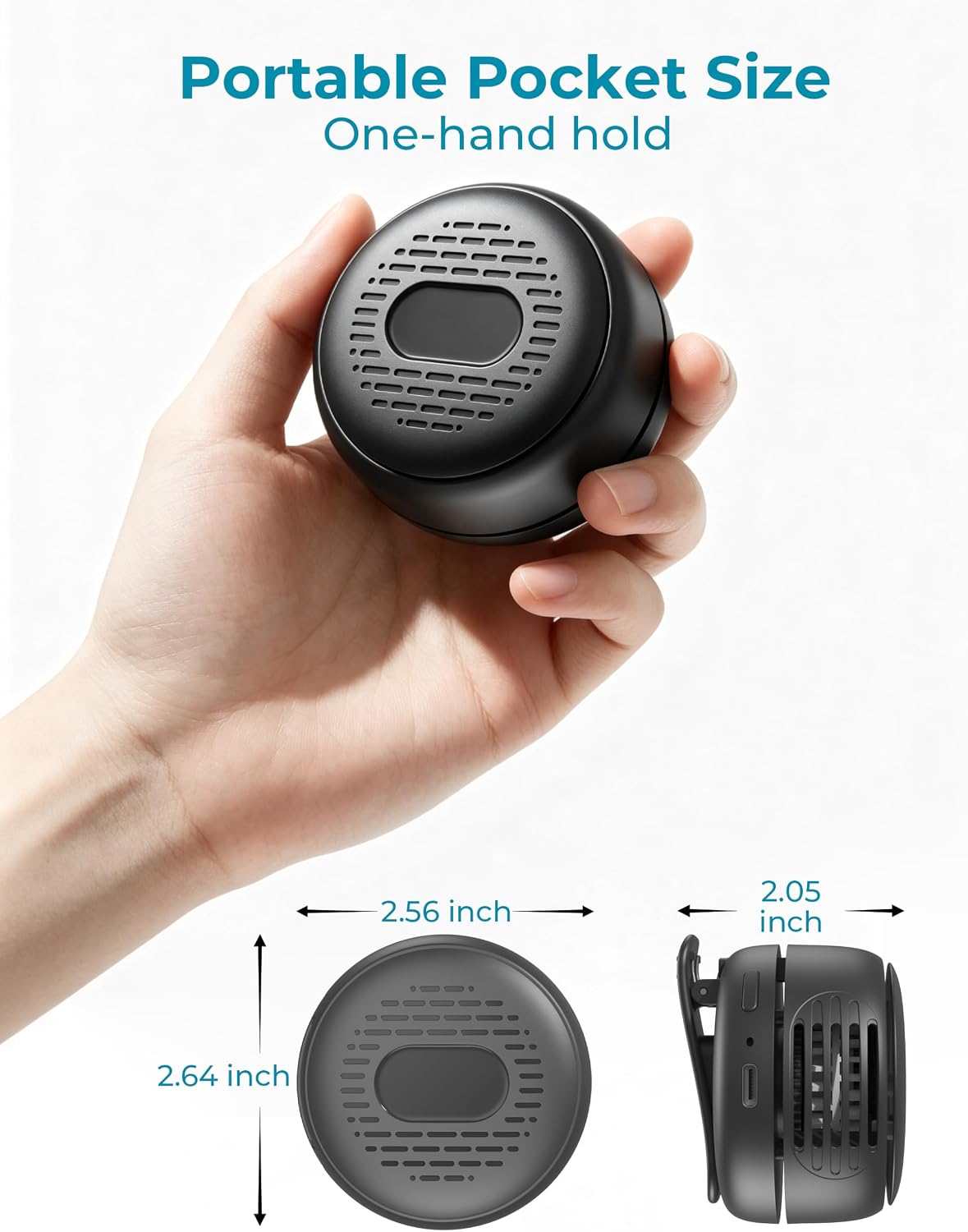 Portable Clip On Mini Fan, Personal Wearable Bladeless Fan with Sturdy Clip for Shirt Waist Bag Strap & Baby Carrier, Lightweight 2.89oz Rechargeable Whirlwind Fans for Work Travel Theme Park Wedding