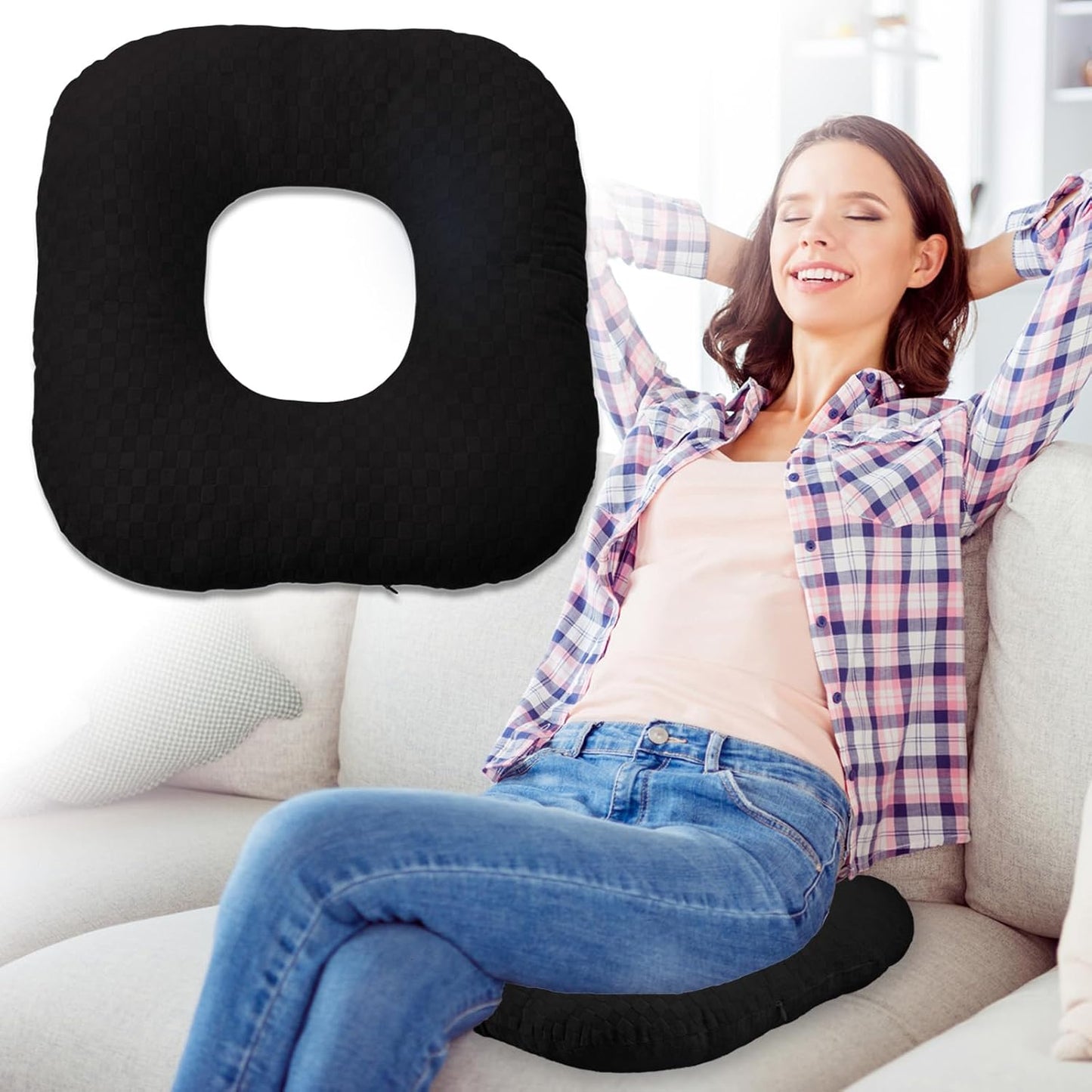 Stuffed Donut Pillow Seat Cushion | for Tailbone and Coccyx Pain, Hemorrhoids, Bed Sores, Pregnancy, Prostate, Surgery Recovery, Sitting Pressure Relief, for Home, Office and Car (Grey)
