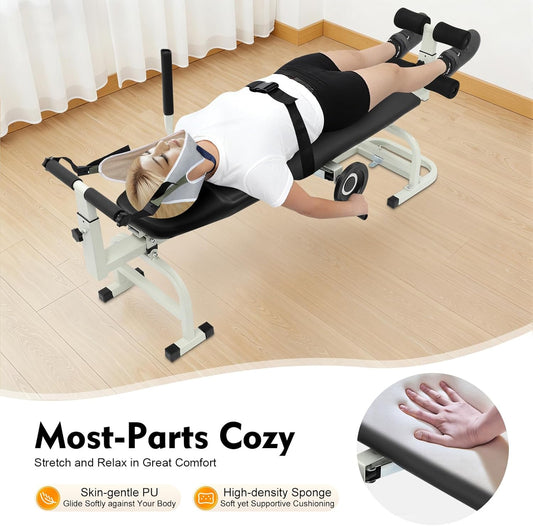 Bepritm Traction Bed Folding Massage Bed Table Cervical, Versatile Neck Stretcher Taction Devices for Home Use, Back Stretch Bench Lumbar Traction Device w/Base&Safety Belt&Adjustable Length