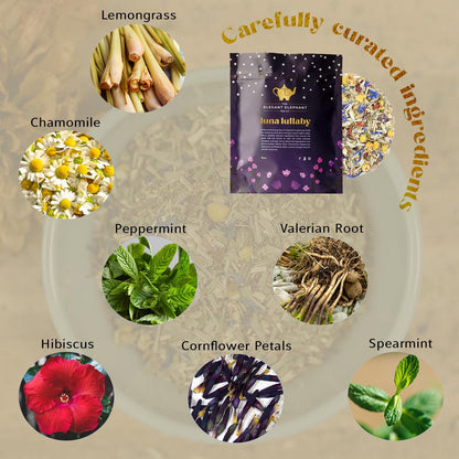 Luna Lullaby Organic Herbal Loose Leaf Tea – Chamomile, Valerian Root, Peppermint – 4 oz Resealable Bag (Makes 50 Cups) – The Elegant Elephant