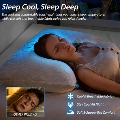 BETU Cooling Pillow Queen Size, Shredded Memory Foam Cool Pillow for Hot Sleepers, Adjustable Firm Soft Support Bed Pillows Perfect for Back Neck Pain and Side Sleeping with Pillow Case Cover, White