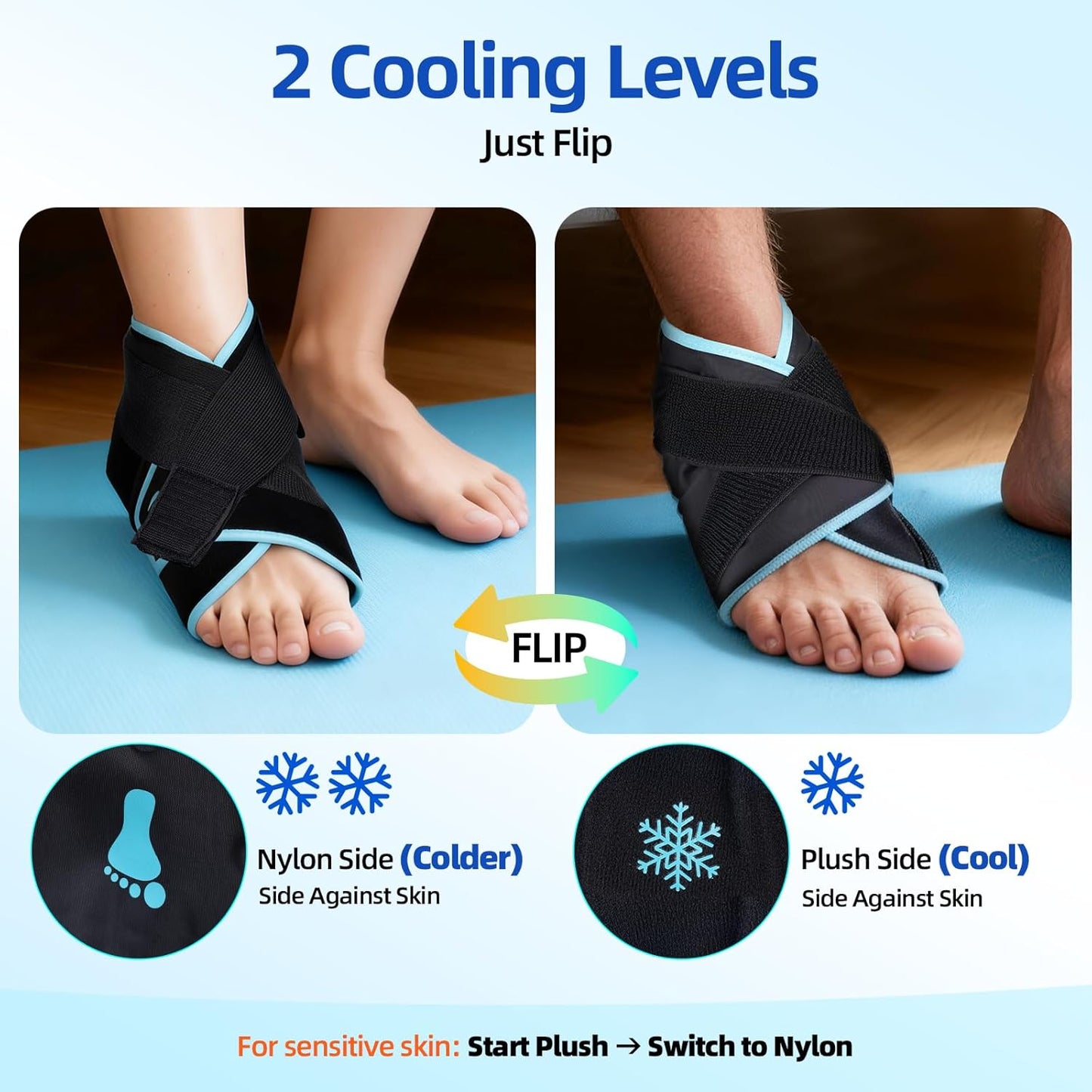 Comfytemp Ankle Ice Pack Wrap Brace for Swelling, Foot Pain Relief, 2 Gel Packs for Injuries Reusable, Hot Cold Compress Therapy for Plantar Fasciitis Relief, Heel Spur, Achilles Tendonitis, Swelling