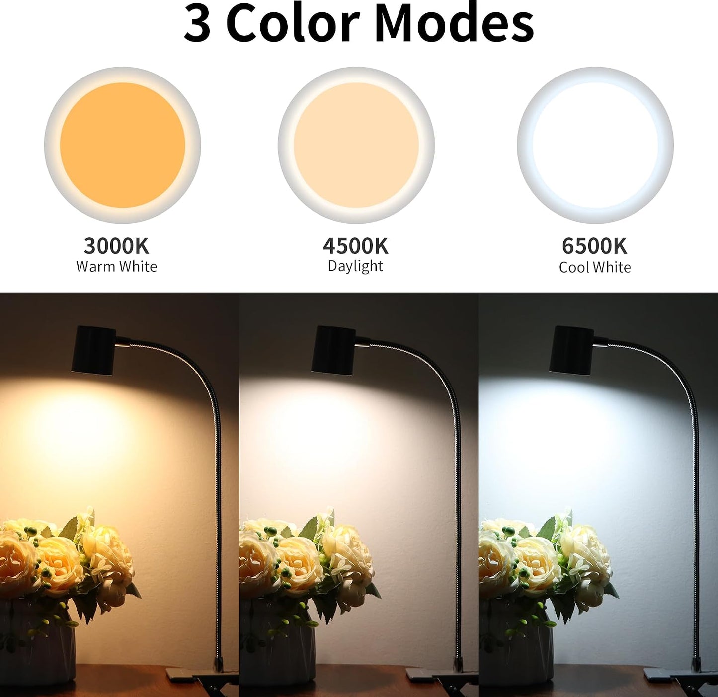 Desk Lamp USB Clip On Light,Book Lights for Reading at Night Clamp Light | 3 Color Modes,10 Brightness Clamp Light,360° Gooseneck LED Reading Light for Books in Bed,Eye-Care for Home Office,Headboards