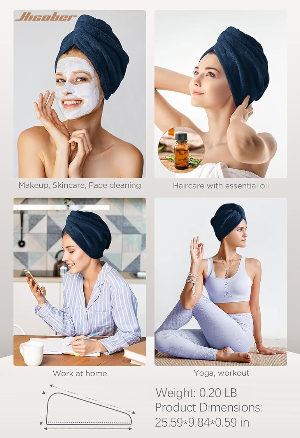 Hicober Microfiber Hair Towel Wrap, Fast Drying Hair Towels for Women, Soft Lightweight Quick Dry Turban for Curly & Long Hair–3 Pack(Blue/Grey/Pink)