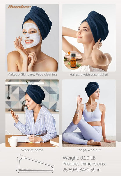 Hicober Microfiber Hair Towel Wrap, Fast Drying Hair Towels for Women, Soft Lightweight Quick Dry Turban for Curly & Long Hair–3 Pack(Blue/Grey/Pink)