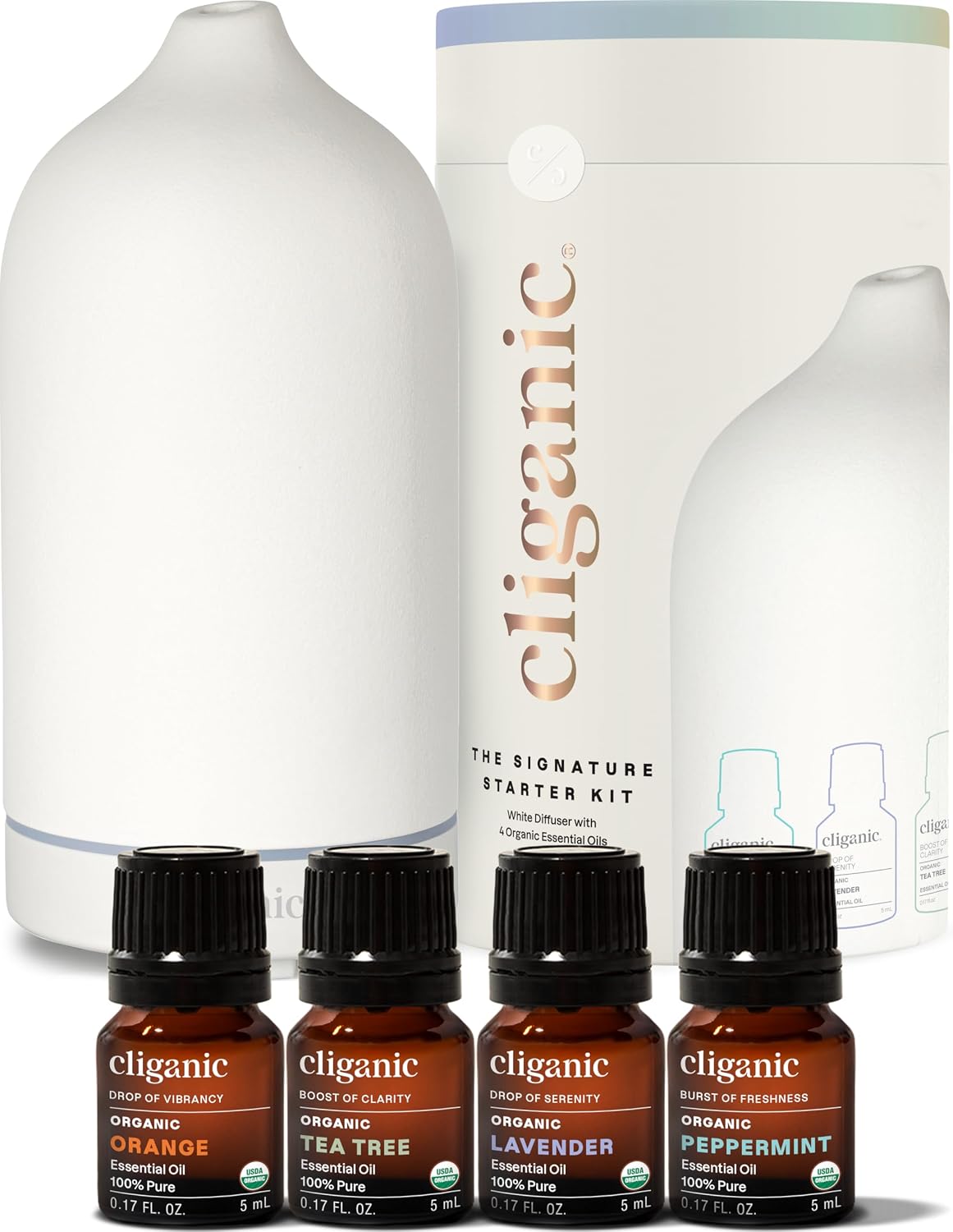 Cliganic Organic Essential Oils Set (Top 5 - The Classics) - 100% Pure Natural - Aromatherapy, Candle Making - Peppermint, Lavender, Eucalyptus, Lemongrass & Orange