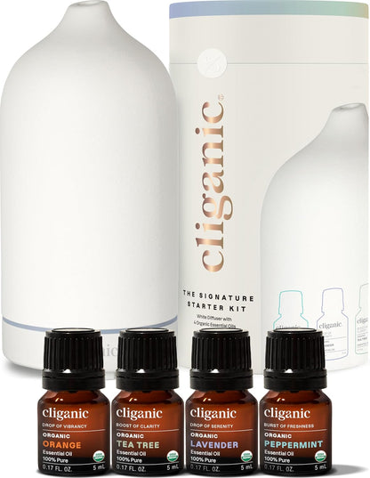 Cliganic Organic Essential Oils Set (Top 5 - The Classics) - 100% Pure Natural - Aromatherapy, Candle Making - Peppermint, Lavender, Eucalyptus, Lemongrass & Orange