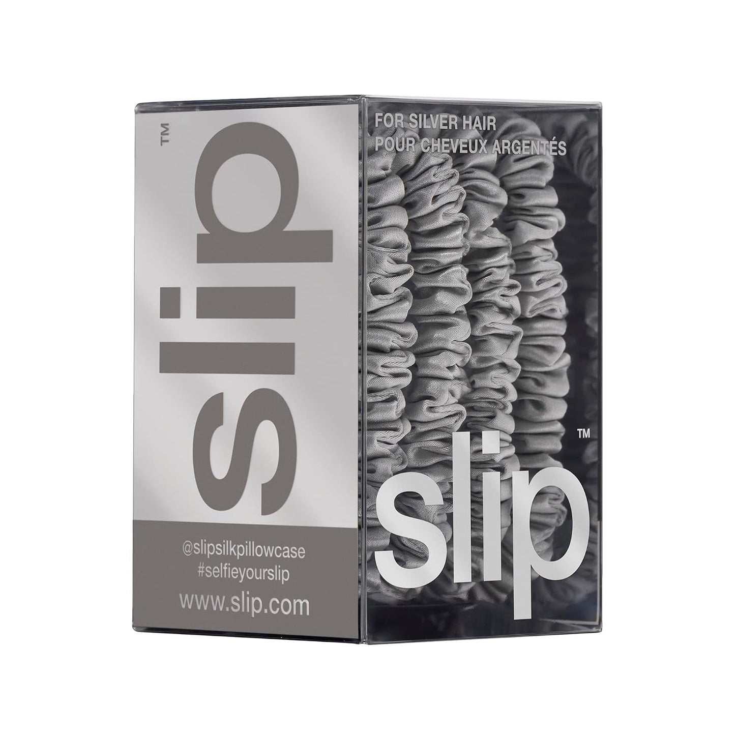 Slip Silk Hair Ties — Skinny Silk Black Scrunchies, No Damage, No Crease, Anti-Breakage |100% Mulberry Silk | All Hair Types | Made with Proprietary Slipsilk™ | Set of 4