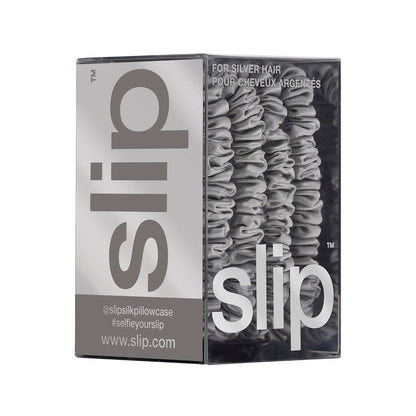 Slip Silk Hair Ties — Skinny Silk Black Scrunchies, No Damage, No Crease, Anti-Breakage |100% Mulberry Silk | All Hair Types | Made with Proprietary Slipsilk™ | Set of 4