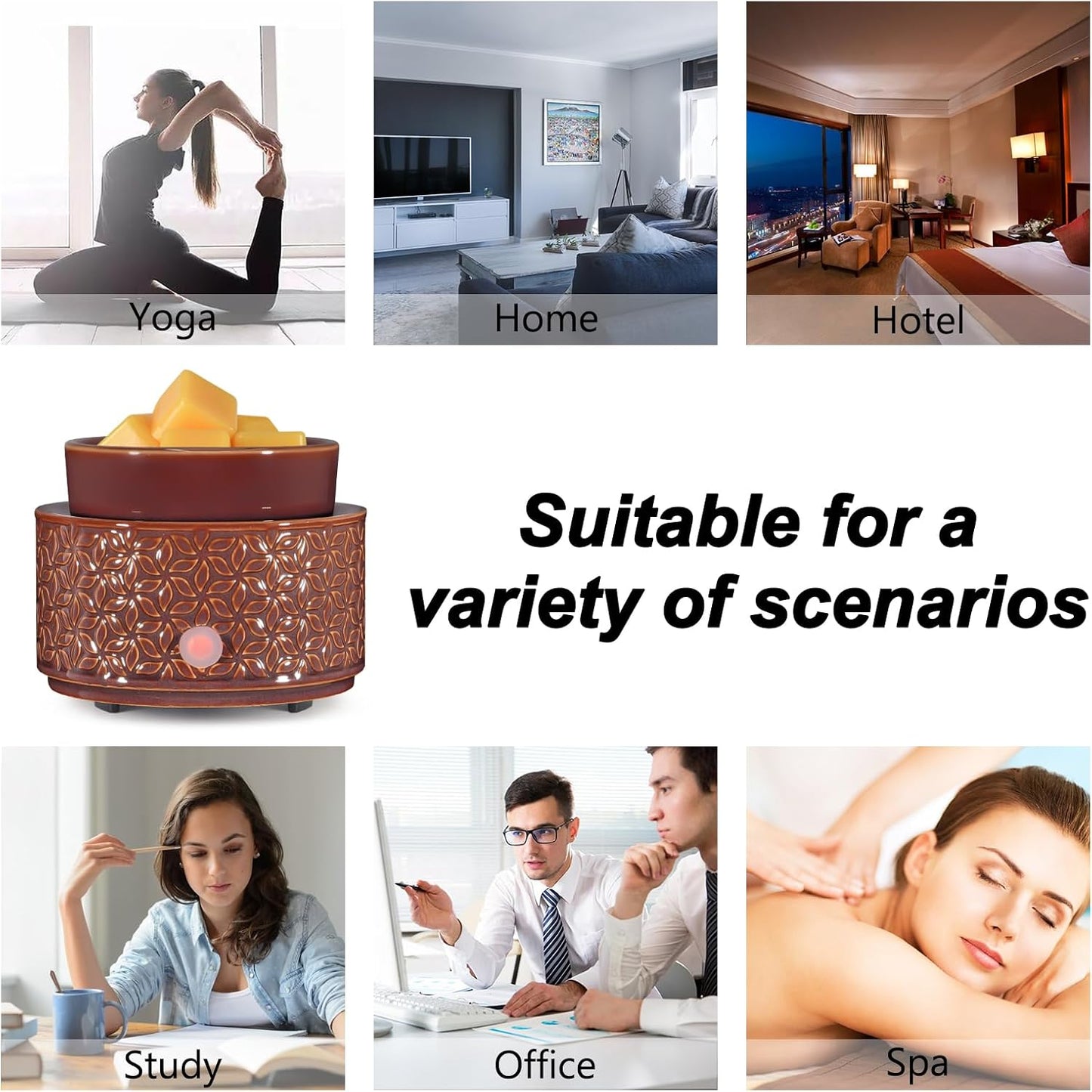 Ceramic Wax Melt Warmer, Fragrance Wax Warmer 4-in-1 Electric Candle Wax Melter and Wax Cubes for Home Office Bedroom Aromatherapy Essential Oil Burner is Birthday Gifts for Women Mom Girl(Dark Brown)