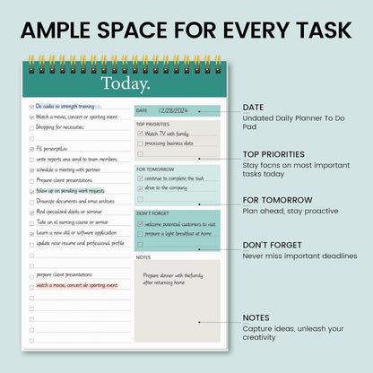 KMQOY To Do List Notepad, Daily Checklist Planner, 6.7" x 9.8", 104 Pages