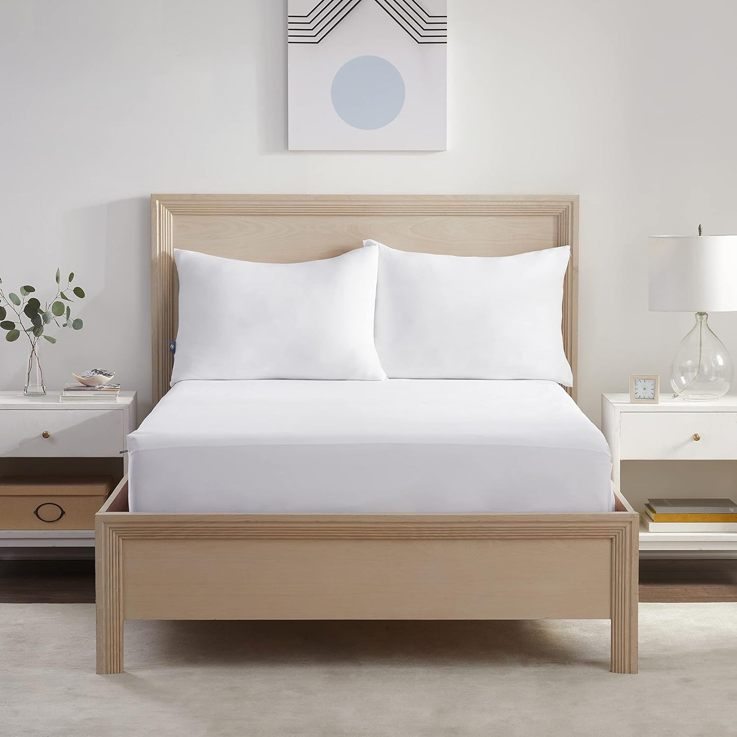 Serta Power Chill Queen Size Waterproof Mattress Cover, Soft and Breathable Cooling Mattress Protector, 15" Elastic Deep Pocket for Secure Fit, White