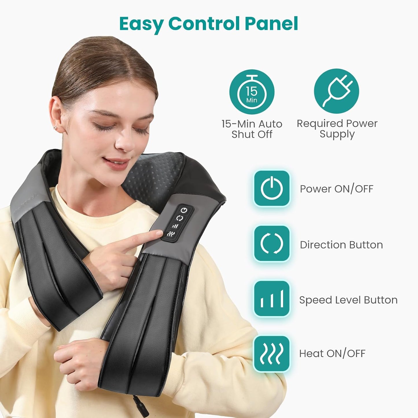 Nekteck Shiatsu Neck Massager with Heat for Pain Relief Deep Tissue, 2026 Upgraded 3D Back Shoulder Kneading Massage Pillow, Body Muscle Relaxation Tools Gifts for Him Her, Blue (NOT Cordless)