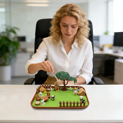 32 Pcs Zen Garden Kit for Desk, Mini Zen Sand Garden with Wooden Tray & Rake, Realistic Farm Animal & Figurines, Farmhouse Stress Relief Fidget Toy for Adults Home & Office, Mindfulness Gift