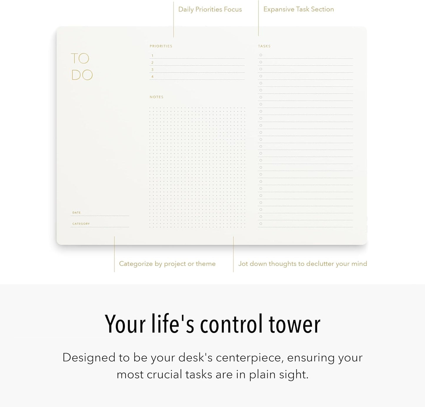 Pinesman - One Week - Elegant Undated Weekly Desk Planner, Gold Foiled, A4, Minimalist Weekly To Do List Notepad, Daily Schedule, Work Week Planner Pad, Eco-friendly, FSC™ Certified