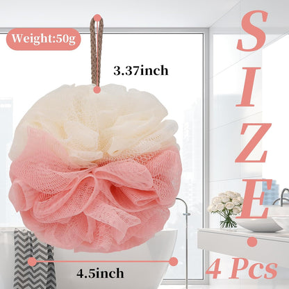 FARMOGA Bath Loofah Sponge Body Scrubber Shower Sponge Exfoliating Mesh Pouf Shower Ball Bath Sponges for Women and Men Bathing Accessories (4Pack 50G Colorful)