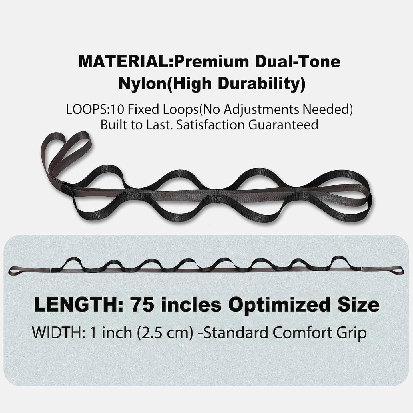 Acozycoo Stretching Strap with Loops,Non-Elastic Yoga Strap for Physical Therapy,Knee Replacement Recovery & Plantar Fasciitis,Leg Stretcher Band for Flexibility & Hamstring Rehab