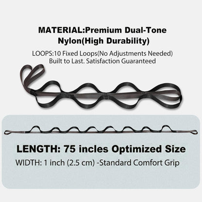 Acozycoo Stretching Strap with Loops,Non-Elastic Yoga Strap for Physical Therapy,Knee Replacement Recovery & Plantar Fasciitis,Leg Stretcher Band for Flexibility & Hamstring Rehab