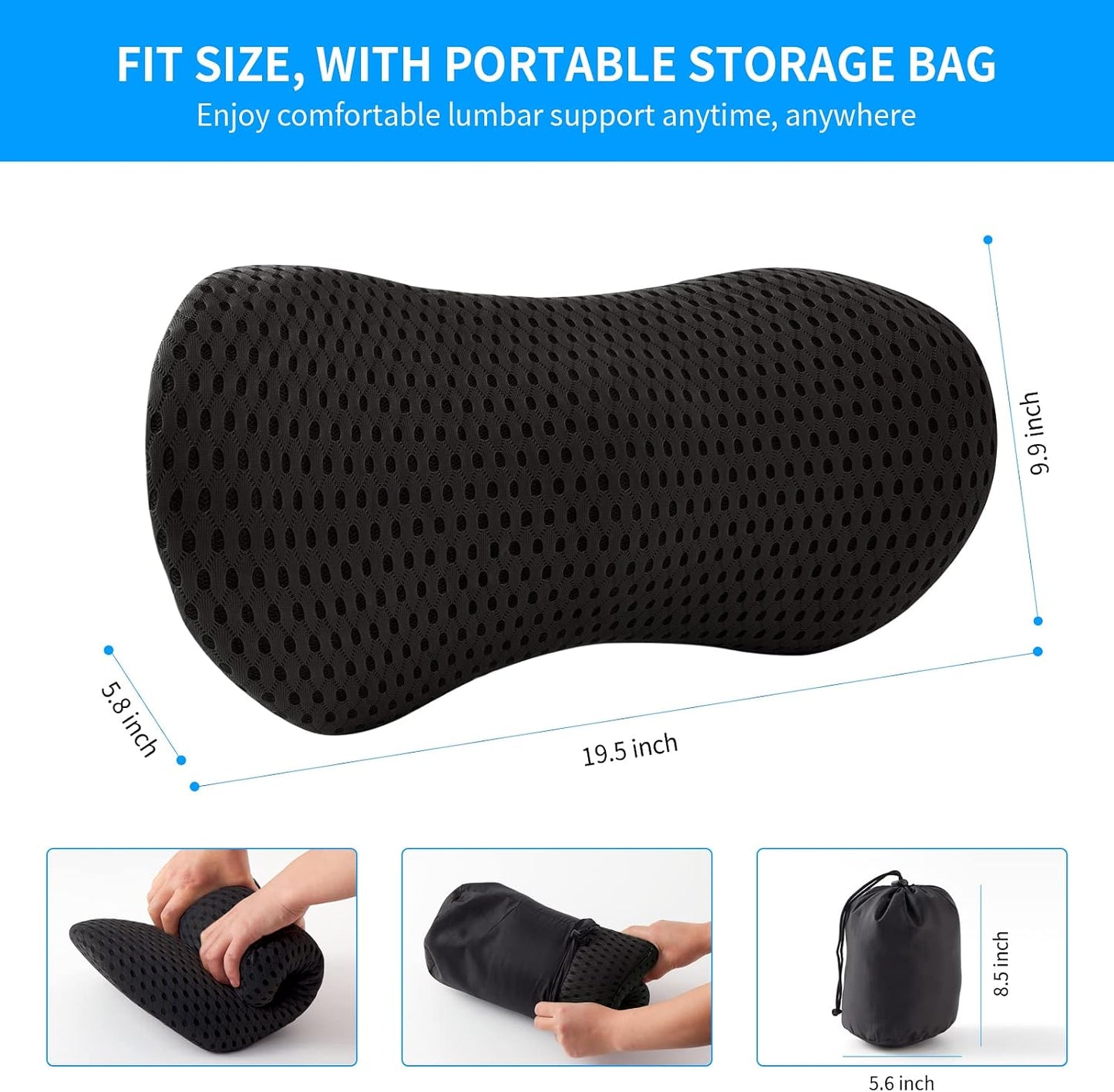 Lumbar Pillow, Memory Foam Lumbar Support Pillow for Office Chair and Car Seat, Ergonomic Streamline Back Pillow for Lower Back Pain Relief, Back Support Pillow for Sitting, Driving, Traveling