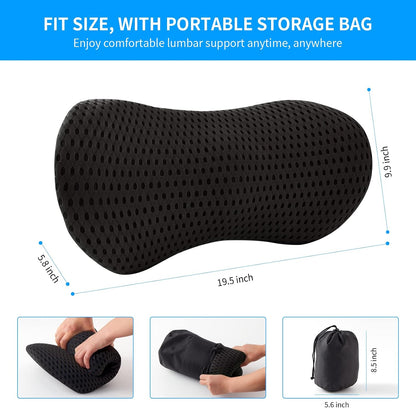 Lumbar Pillow, Memory Foam Lumbar Support Pillow for Office Chair and Car Seat, Ergonomic Streamline Back Pillow for Lower Back Pain Relief, Back Support Pillow for Sitting, Driving, Traveling