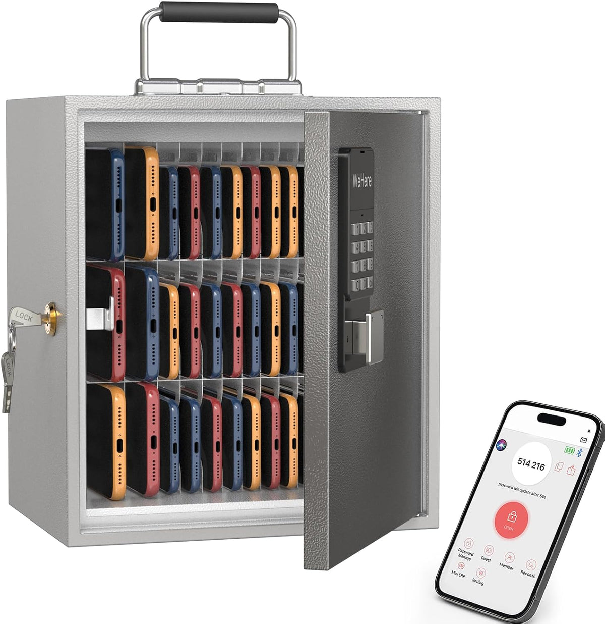 WeHere 2 Slots Cell Phone Locker with Smart Lock, Metal Storage Cabinet