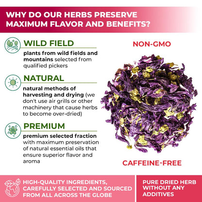 30 Bags Mallow Flowers Herbal Tea (Malva Sylvestris) - 30 Count 1.5g Bags Dried Mallow Flower Herb Tea