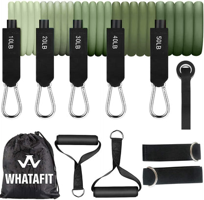 WHATAFIT Resistance Bands, Exercise Bands, Workout Bands with Handles, Door Anchor and Ankle Straps, 5 Resistance Levels Fitness Bands for Strength Training, Physical Therapy, and Home Gym Equipment