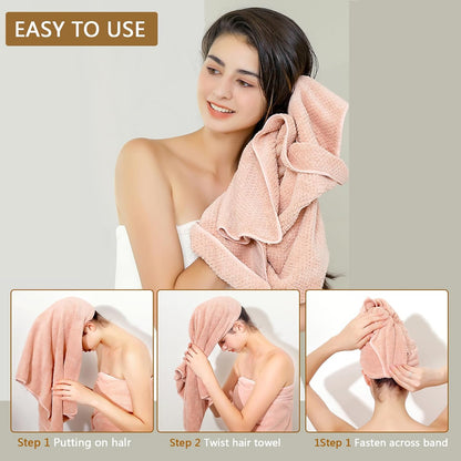 Microfiber Hair Towel Quick Dry Hair Towel Hair Drying Towels Suitable for All Kinds of Hair Ultra Absorbent Long and Thick Hair 20X40inch Lotus Root Pink (1pcs)