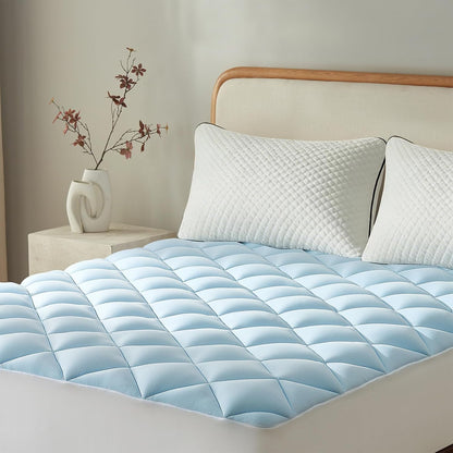 SureFit Queen Size Cooling Mattress Topper, 1/2 Inch Gel-Infused Memory Foam Mattress Pad, Breathable Ventilated Design, Light Soft Comfort for Hot Sleepers, Deep Pocket 8-20 Inch