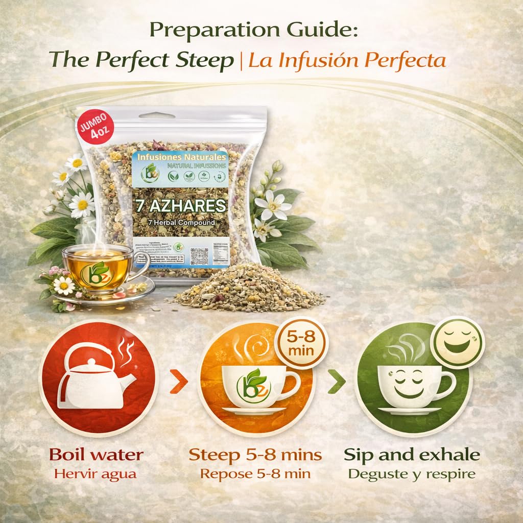 7 Azahares Herbal Tea – 4 oz Loose Leaf Calming Tea Blend – Passion Flower, Valerian, Linden, Orange Blossom, Lemon Balm & More – 100% Natural, Vegan, Non-GMO, Caffeine-Free