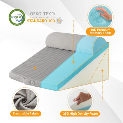 Ruqmuis 3PCS Wedge Pillow Set for After Surgery, Adjustable 9&12 Inch Bed Wedge Pillow for Sleeping, Incline Pillow Wedge for Headboard, Post Surgery, Acid Reflux, Neck&Back Support, White/Grey