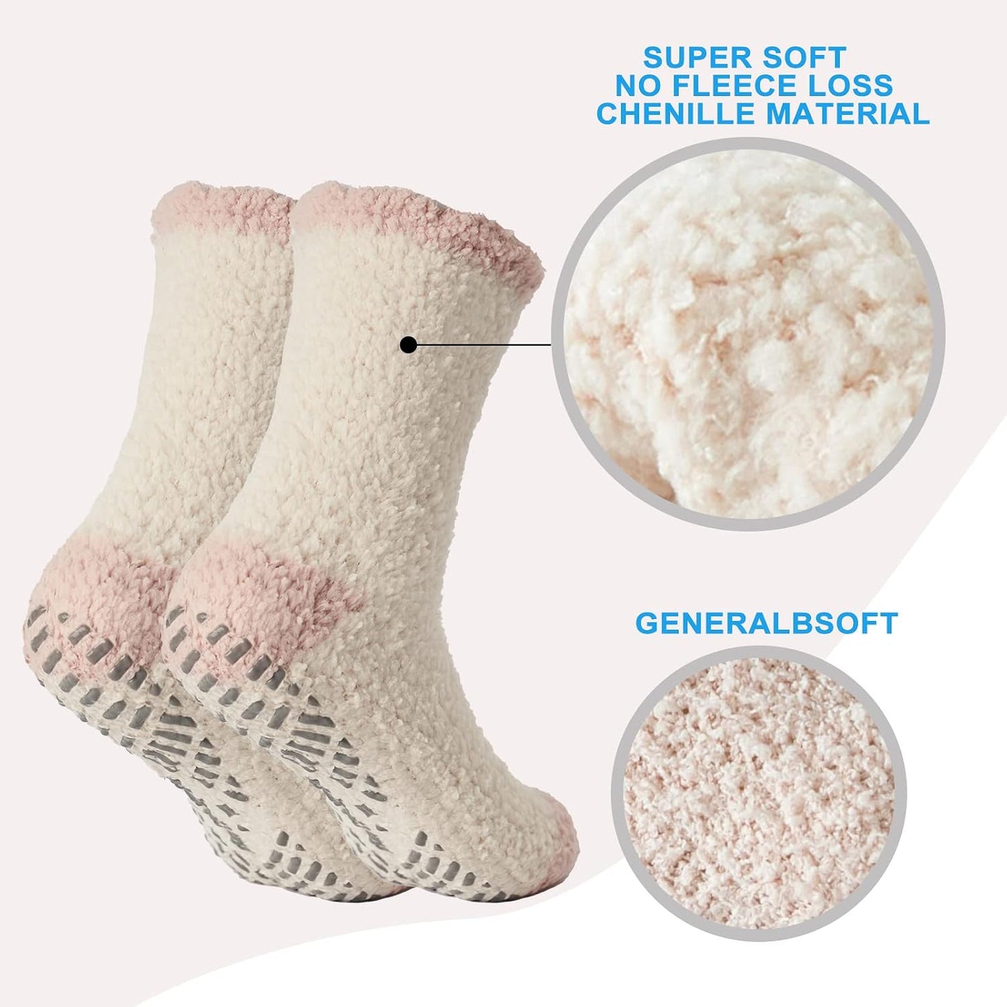 Bulinlulu Fuzzy Socks With Grips for Women, 5 Pairs Non Slip Sleep Warm Fluffy Slipper Socks Gifts for Women