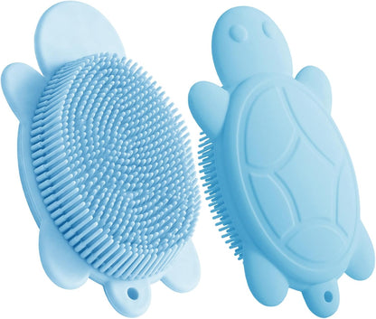 Baby Shower Brush,Kids Silicone Body and Back Exfoliating Mitt - Soft Bristles, Gentle Exfoliation, Cute Turtle Design Makes Children Love Bathing(Mint)
