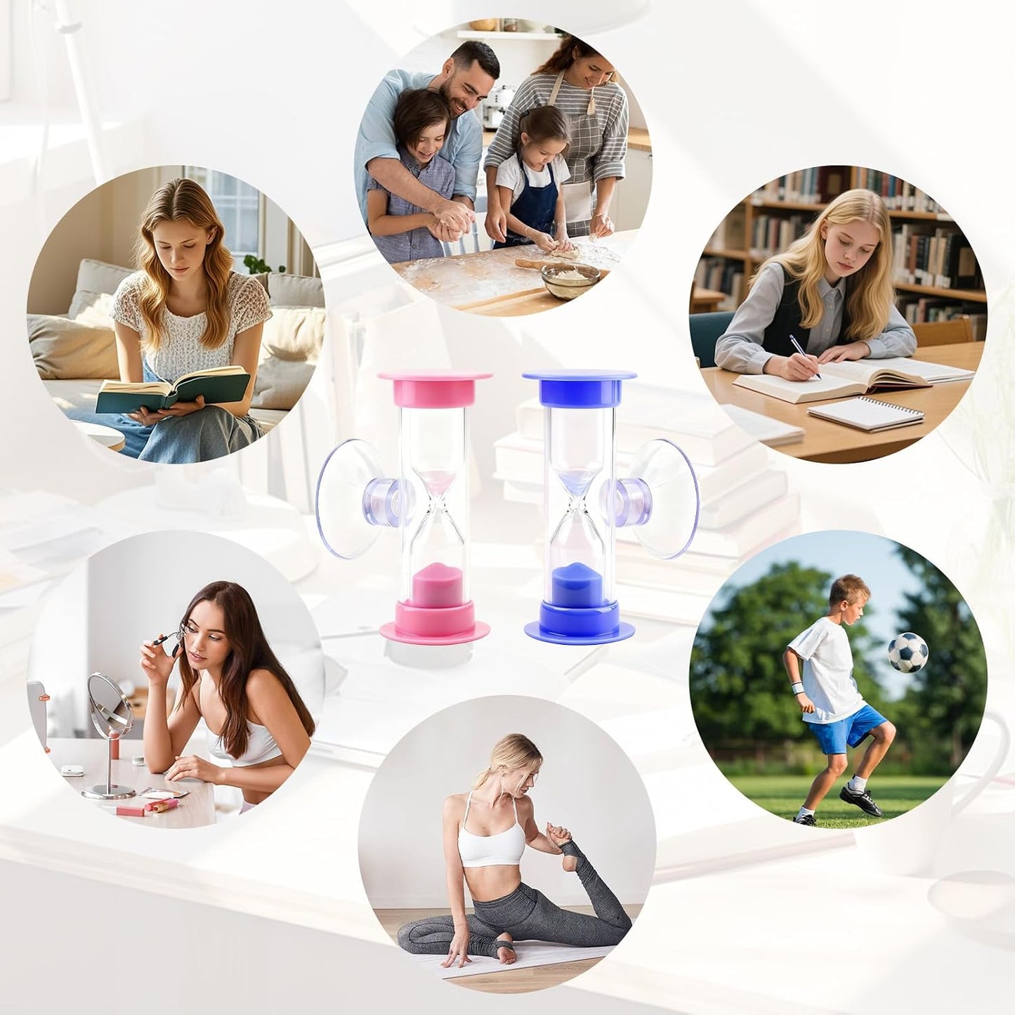 2-Pack 2 Minute Hourglass Sand Timer with Suction Cup - Unbreakable Sucker Sand Clock Timer 2 min -Plastic Mini Sand Watch -Reminde Kids Brushing Time
