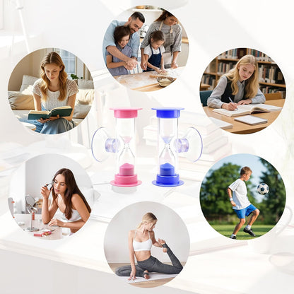 2-Pack 2 Minute Hourglass Sand Timer with Suction Cup - Unbreakable Sucker Sand Clock Timer 2 min -Plastic Mini Sand Watch -Reminde Kids Brushing Time